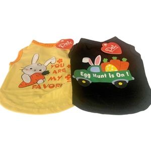 Pet Central Printed Dog Puppy Easter T-Shirts Lot of 2 Bunny Rabbit Egg Hunt NEW